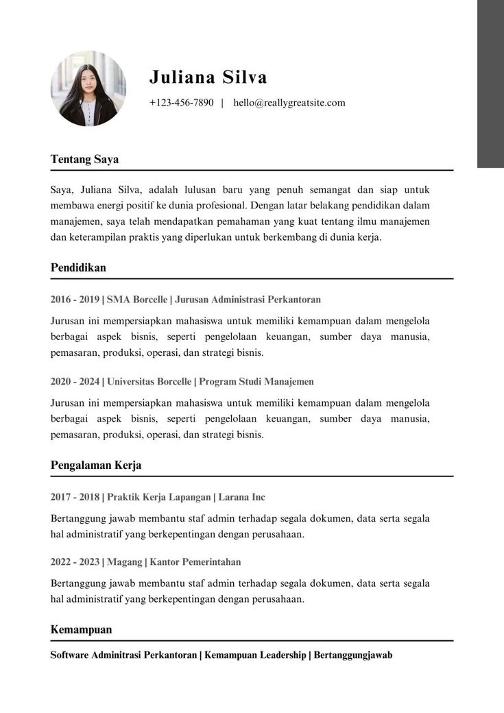Contoh CV ATS Friendly Fresh Graduate Bahasa Indonesia